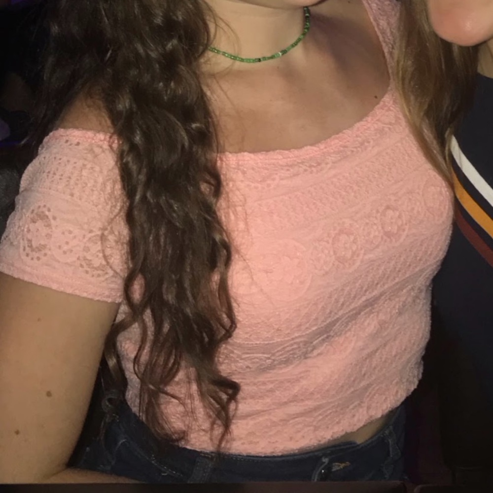 Hollister Cropped Pink Lace Tee